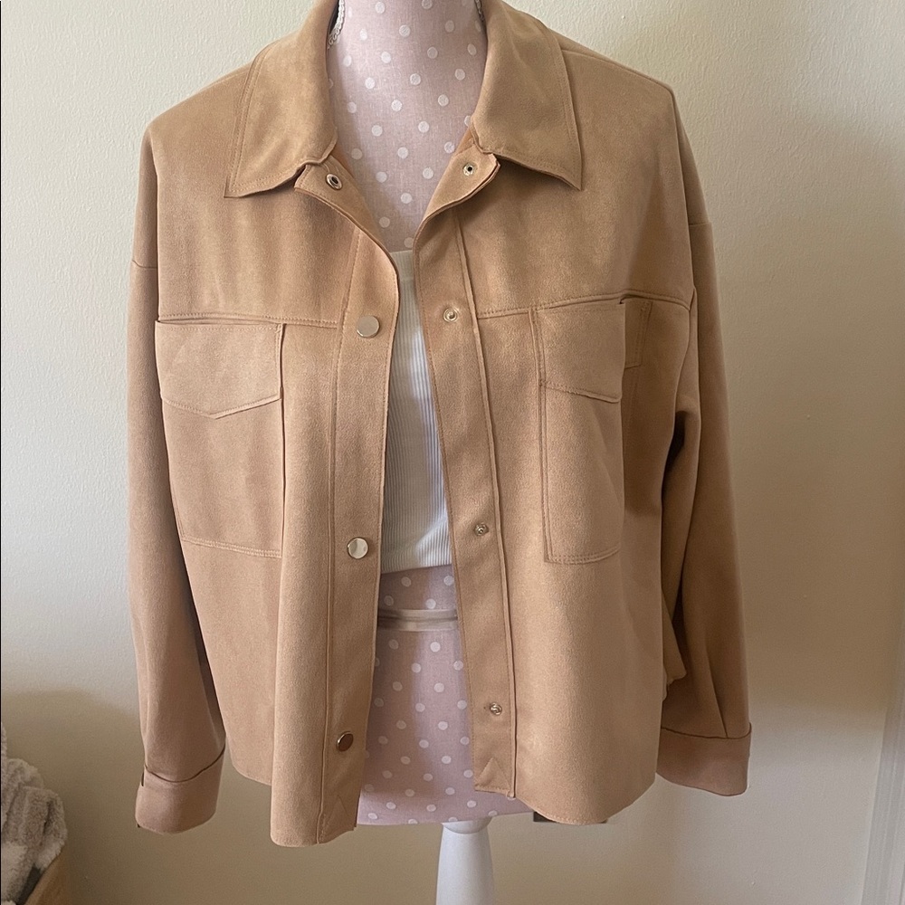 Beige Zara Suede Button Up Jacket